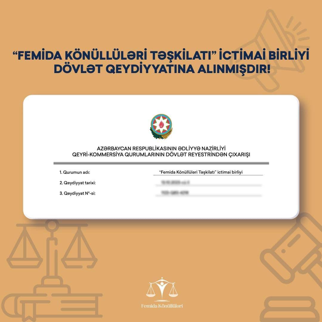 Təşkilat rəsmi dövlət qeydiyyatına alınmışdır