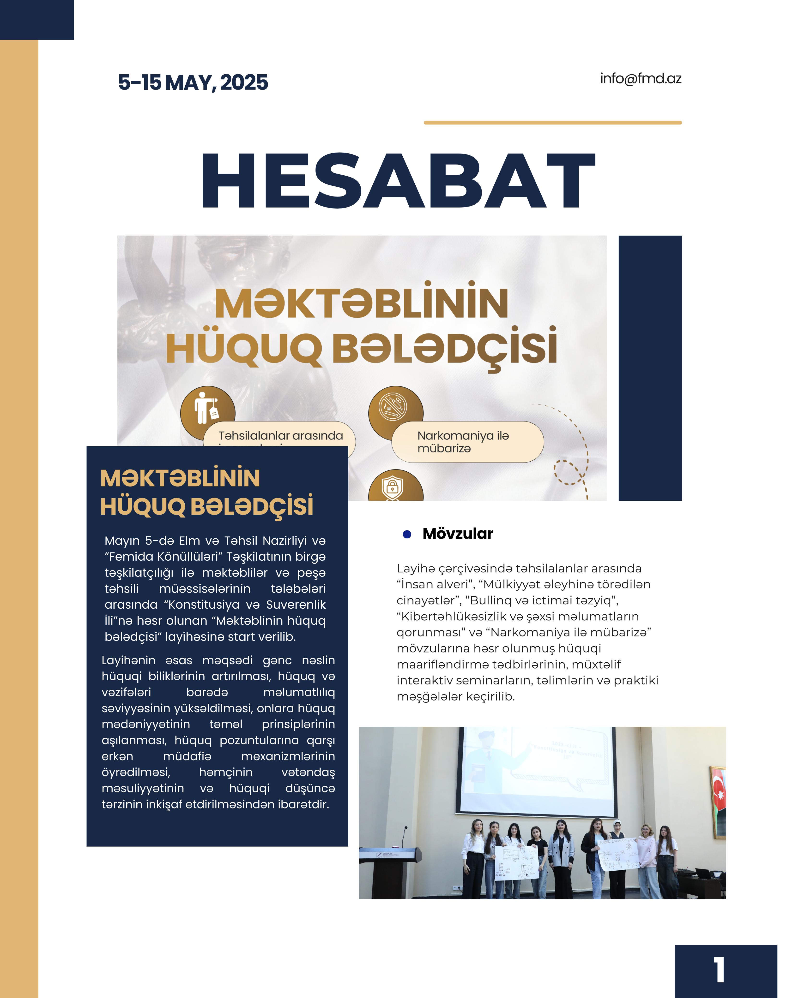 “Məktəblinin Hüquq Bələdçisi” layihəsinin  hesabatı